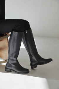 [통넓은롱부츠] 레더 롱부츠 블랙 Leather Long Boots Black